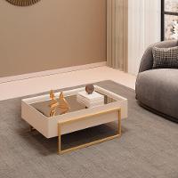 Mesa De Centro Kika De Sala Hall Moderna Com Espelho Pes Em Metal Off White - 2