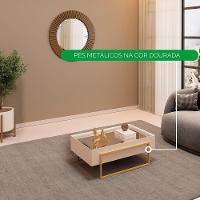 Mesa De Centro Kika De Sala Hall Moderna Com Espelho Pes Em Metal Off White - 3