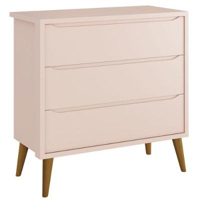 Cômoda Gaveteiro Théo New 3 Gavetas MDF com Puxador Embutido Rosa Fosco