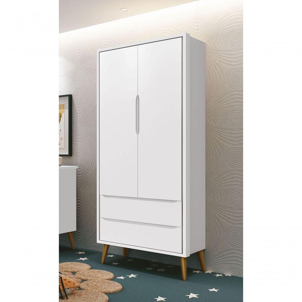 Guarda-roupa Retrô 2 Portas Théo New Branco Fosco Com Madeira - Reller - 2