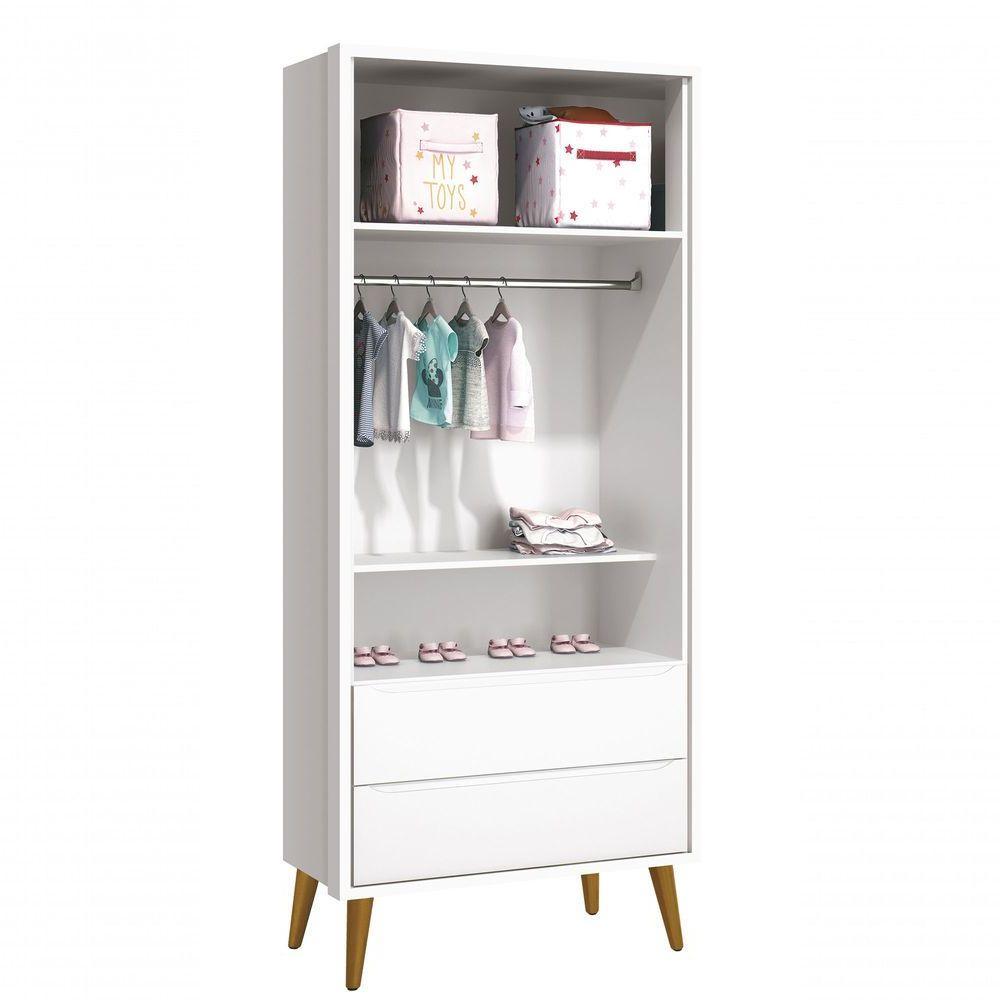 Guarda-roupa Retrô 2 Portas Théo New Branco Fosco Com Madeira - Reller - 5