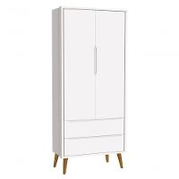 Guarda-roupa Retrô 2 Portas Théo New Branco Fosco Com Madeira - Reller - 1