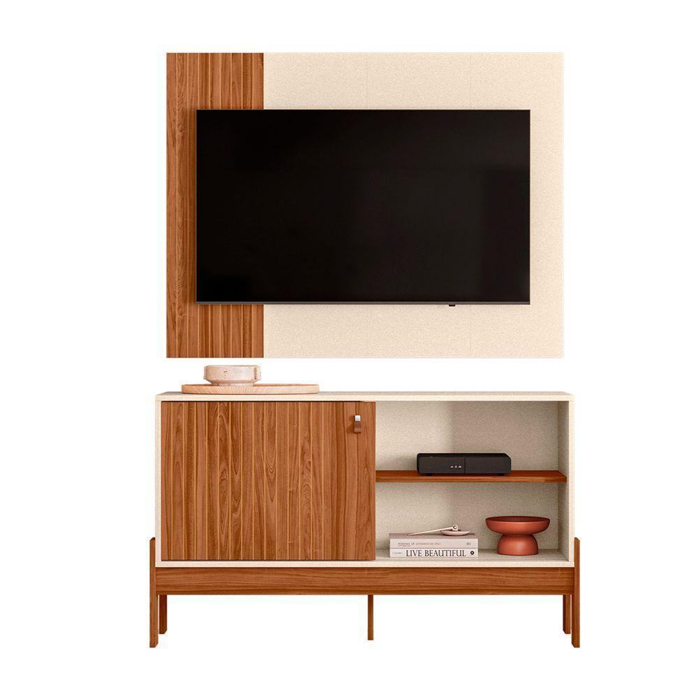 Home Rack Painel 1.2 Wood Sala Para Tv De 42 Polegadas Cinamomo Mel Com Off White - 1