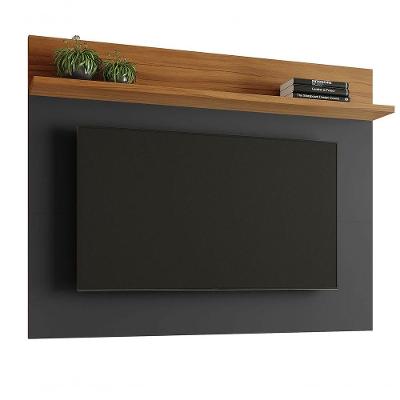 Painel Para Tv Assimério Preto Com Freijó - Moveisaqui