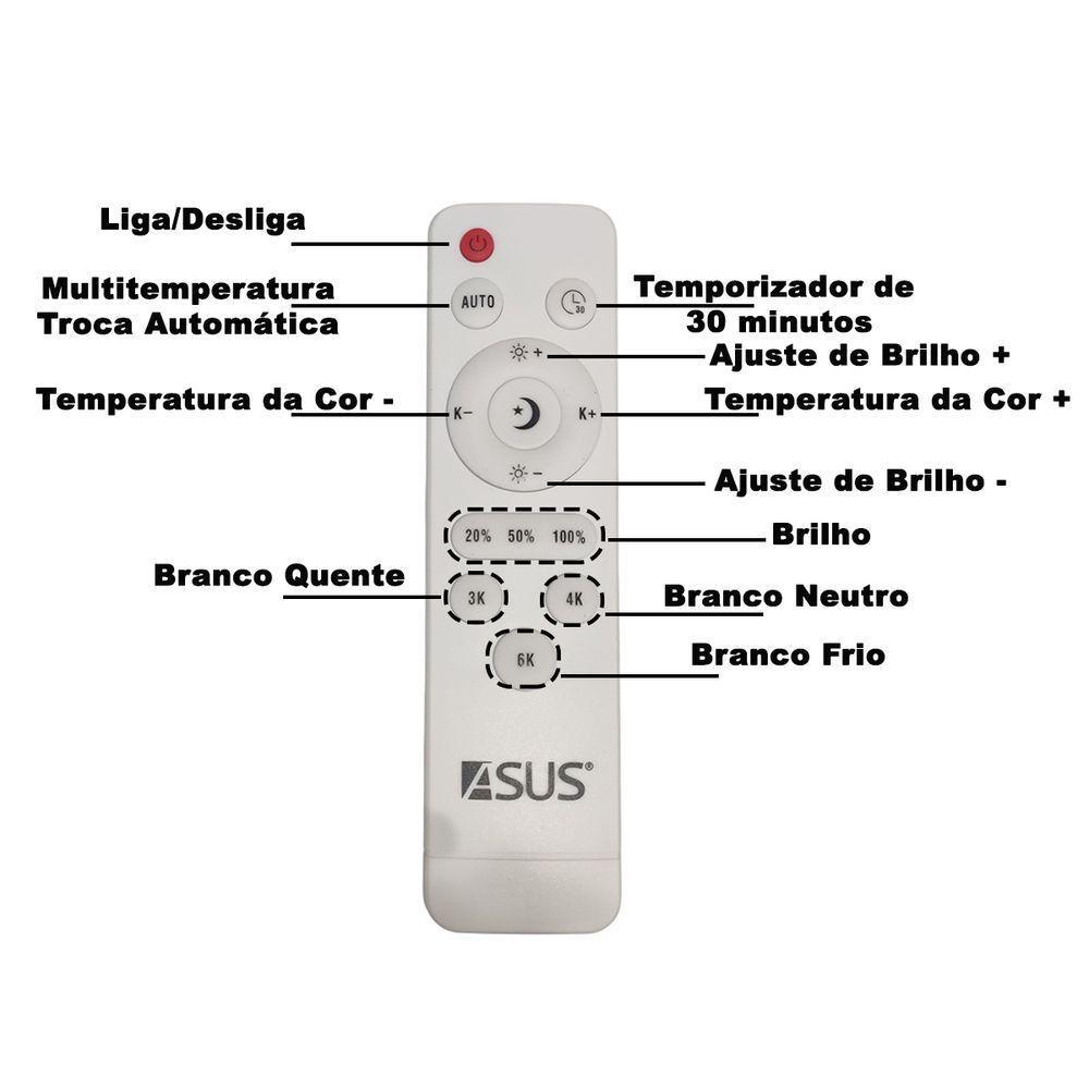 Luminaria Plafon 3 Tons Led Iluminaçao Comercial Residencial Controle Remoto Quarto Sala Ambiente Moderno - 6