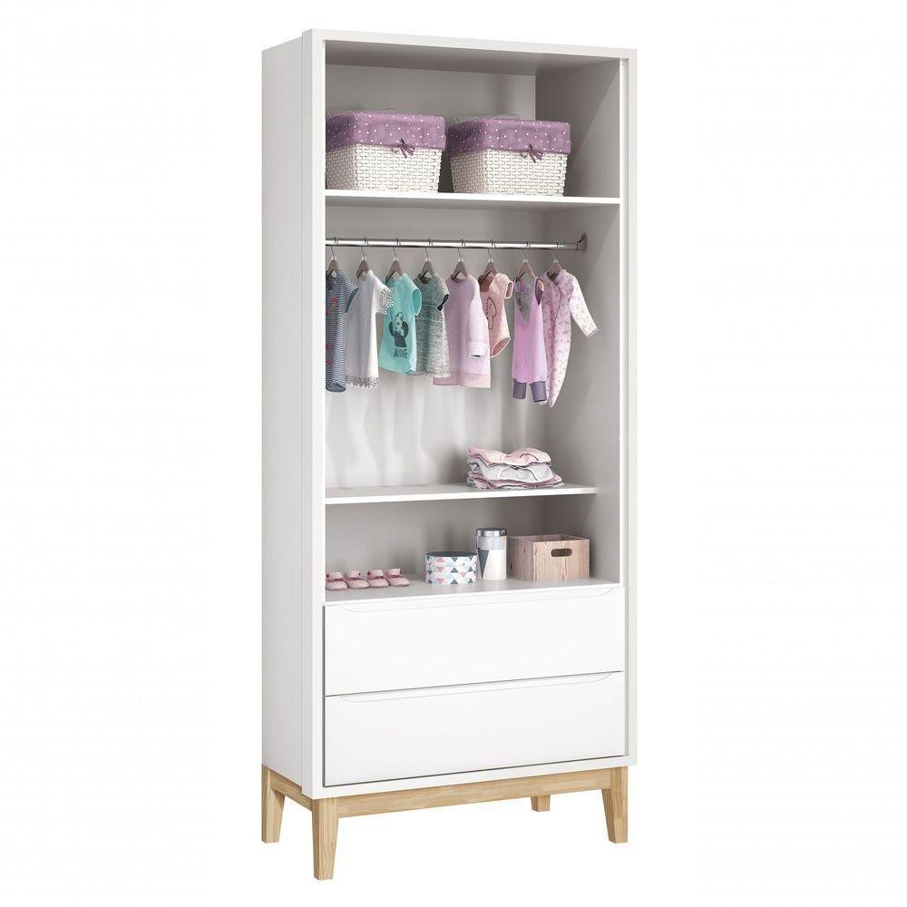 Guarda-roupa Retrô 2 Portas Classic New Branco Fosco Com Natural - Moveisaqui - 4