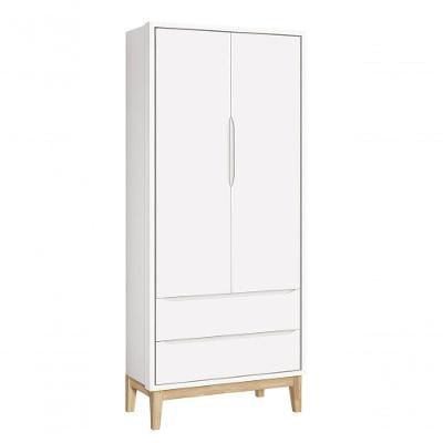 Guarda-roupa Retrô 2 Portas Classic New Branco Fosco Com Natural - Moveisaqui