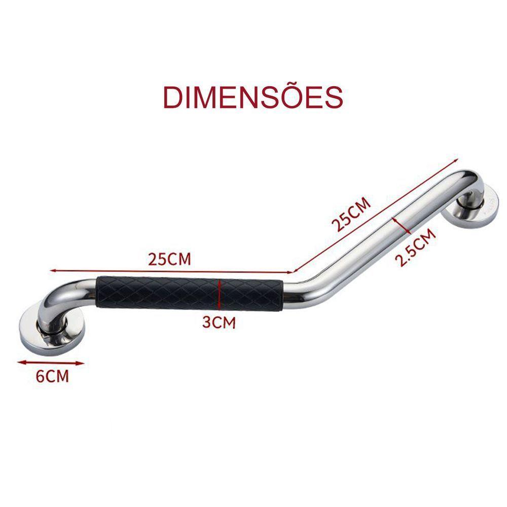 Barra Alça Apoio Angular 25x25cm Inox Antiderrapante Pcd Idoso Gestante Criança Anti Queda Acidentes Segurança - 2