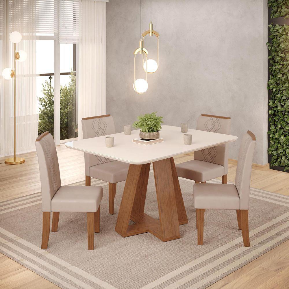 Mesa De Jantar Kiara Tampo Chanfrado Curvo Freijó Com Quartzo - 2