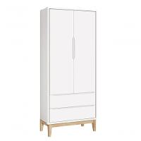 Guarda-roupa Retrô 2 Portas Classic New Branco Fosco Com Natural - Reller - 1