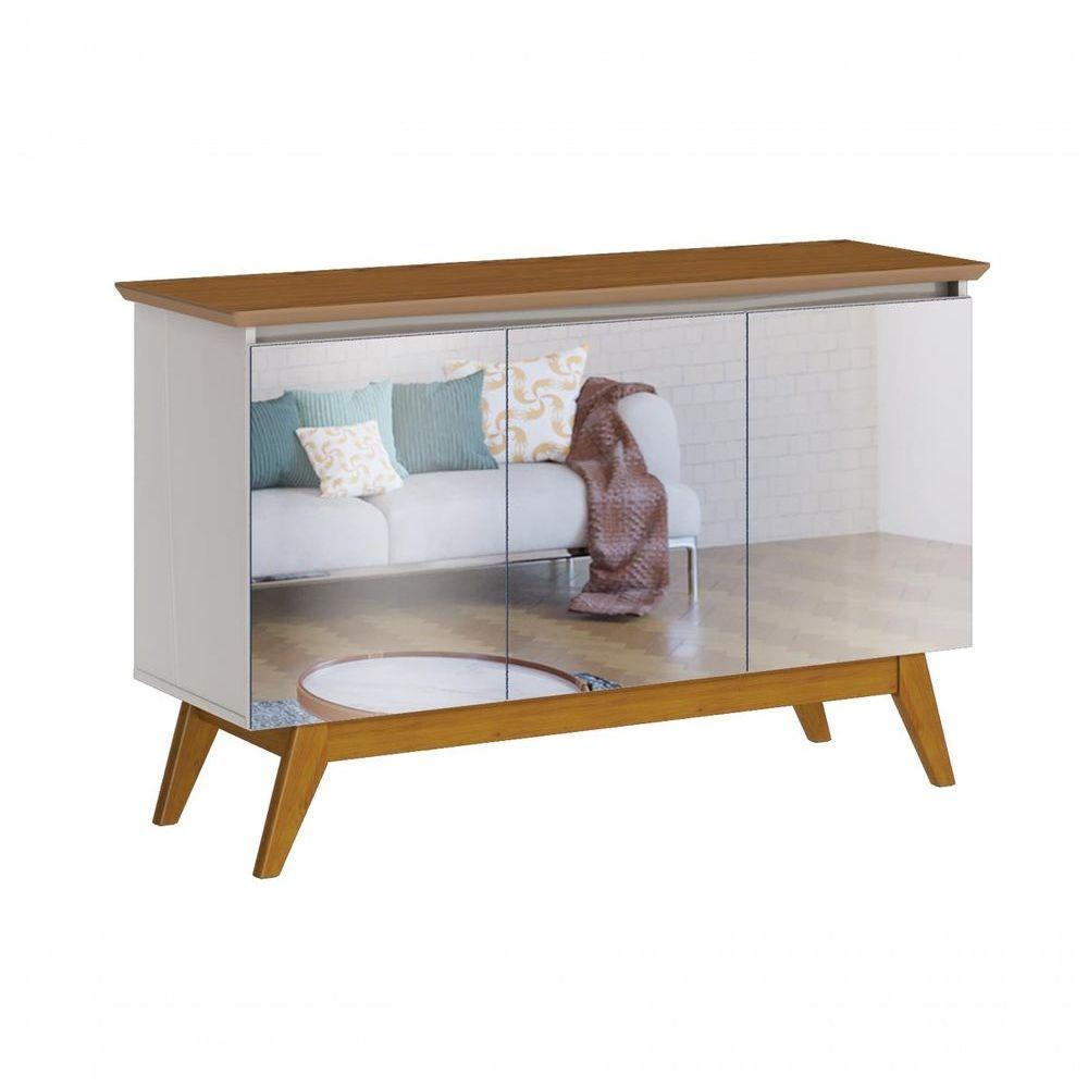 Buffet Classic 3 Portas Off White Com Freijó E Espelho - Imcal Móveis - 1