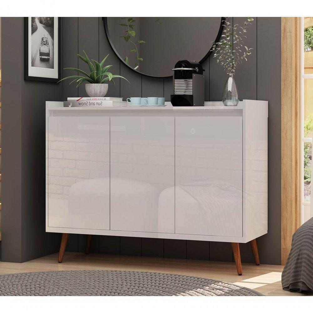 Buffet Aparador Retrô Clássico 3 Portas Branco Gloss - Moveisaqui - 1
