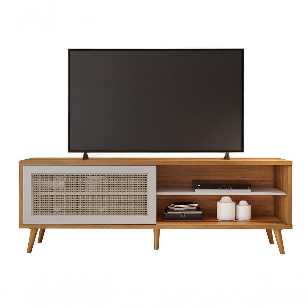 Rack Bancada Arkansas Freijó Com Off White - Moveisaqui - 1