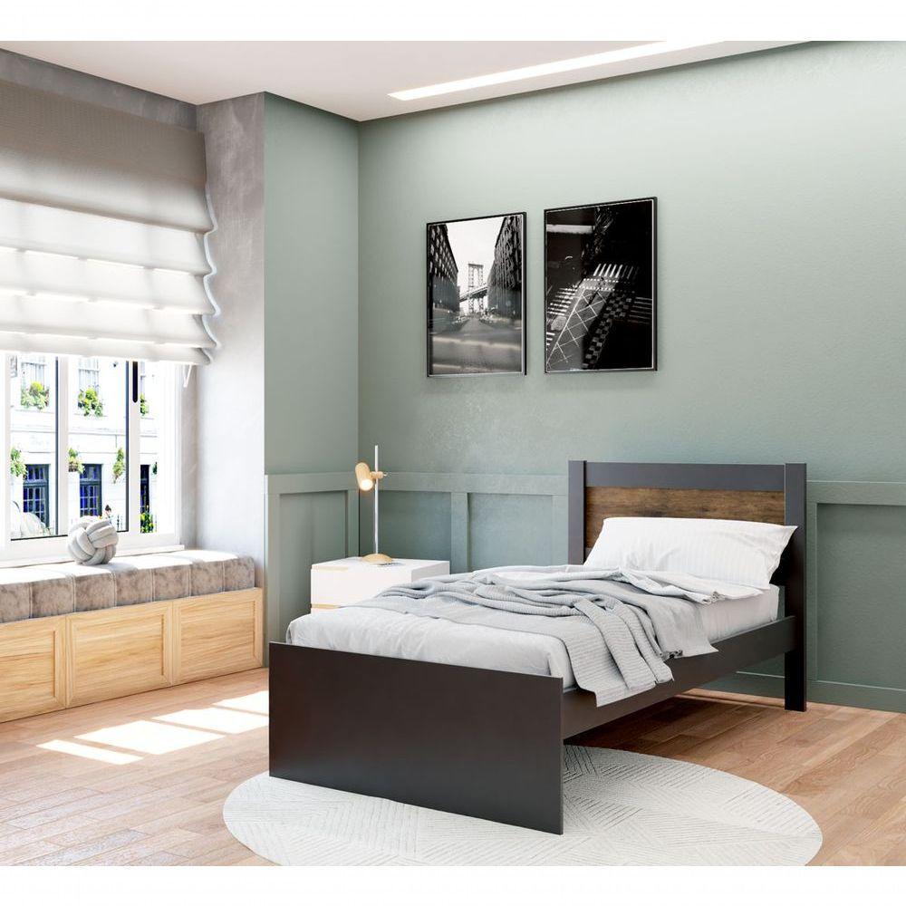 Cama Solteiro Prisma Preto Com Jequitibá - Jea Móveis - 2