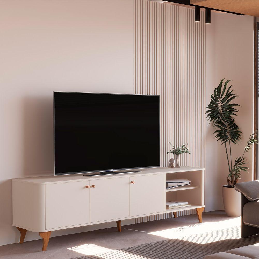 Rack Aruma 1.8 Com 3 Portas E Cantos Arredondados Off White - 2