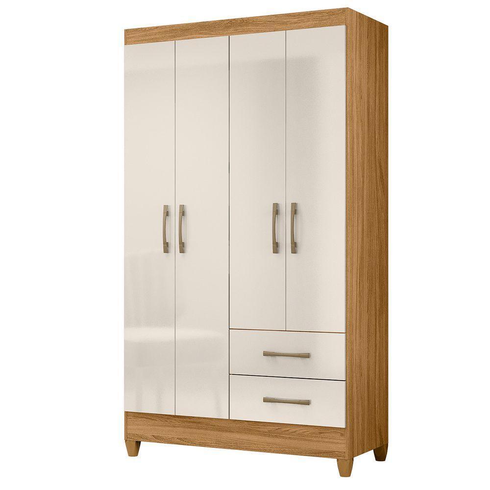 Guarda Roupa Casal Roupeiro Chile 4 Portas Gavetas Freijo-off White - Moval - 1