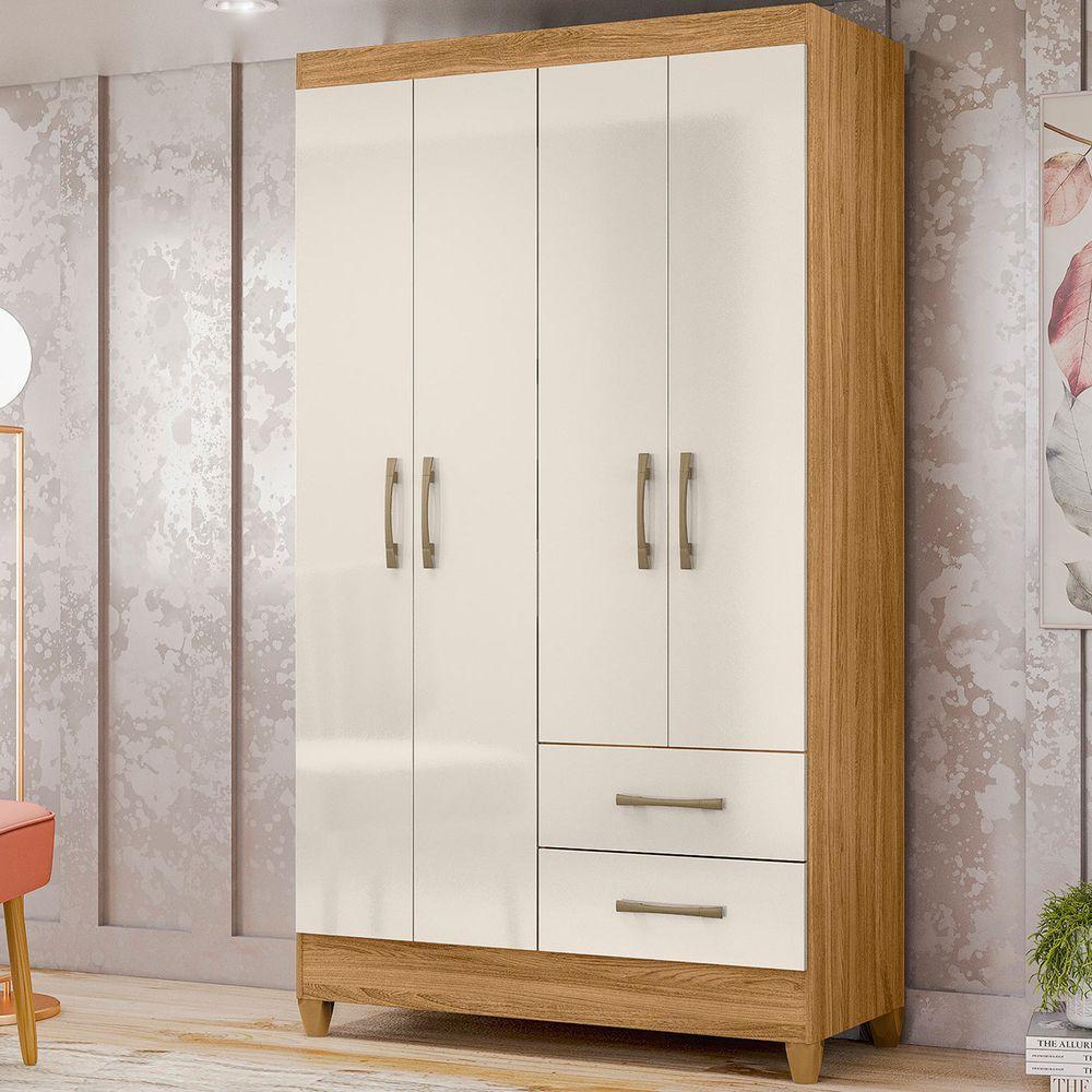 Guarda Roupa Casal Roupeiro Chile 4 Portas Gavetas Freijo-off White - Moval - 2