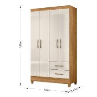 Guarda Roupa Casal Roupeiro Chile 4 Portas Gavetas Freijo-off White - Moval - 6