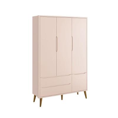 Guarda-roupa Retrô 3 Portas Théo New Rosa Fosco Com Madeira - Reller