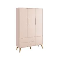 Guarda-roupa Retrô 3 Portas Théo New Rosa Fosco Com Madeira - Reller - 1