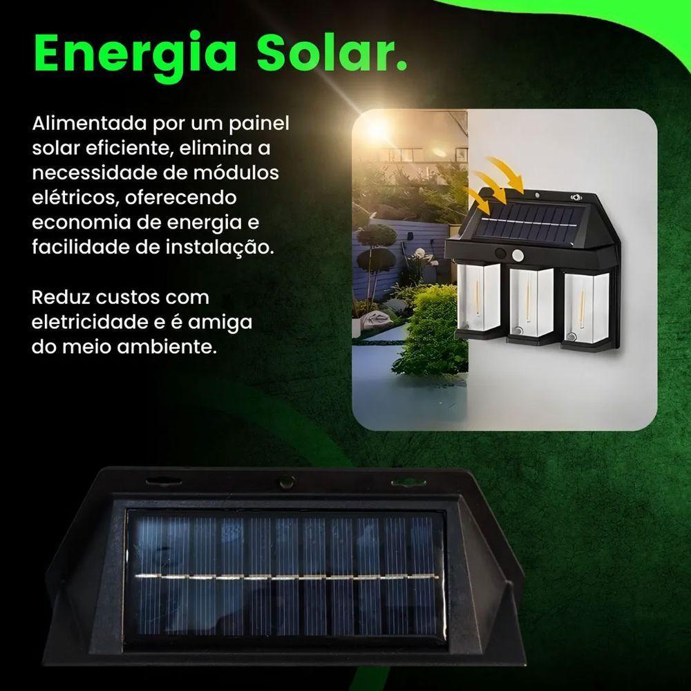 Luminaria Solar Led Filamento Arandela Sensor De Presença Movimento Ambiente Externo Jardem Quintal Garagem Iluminaçao - 9