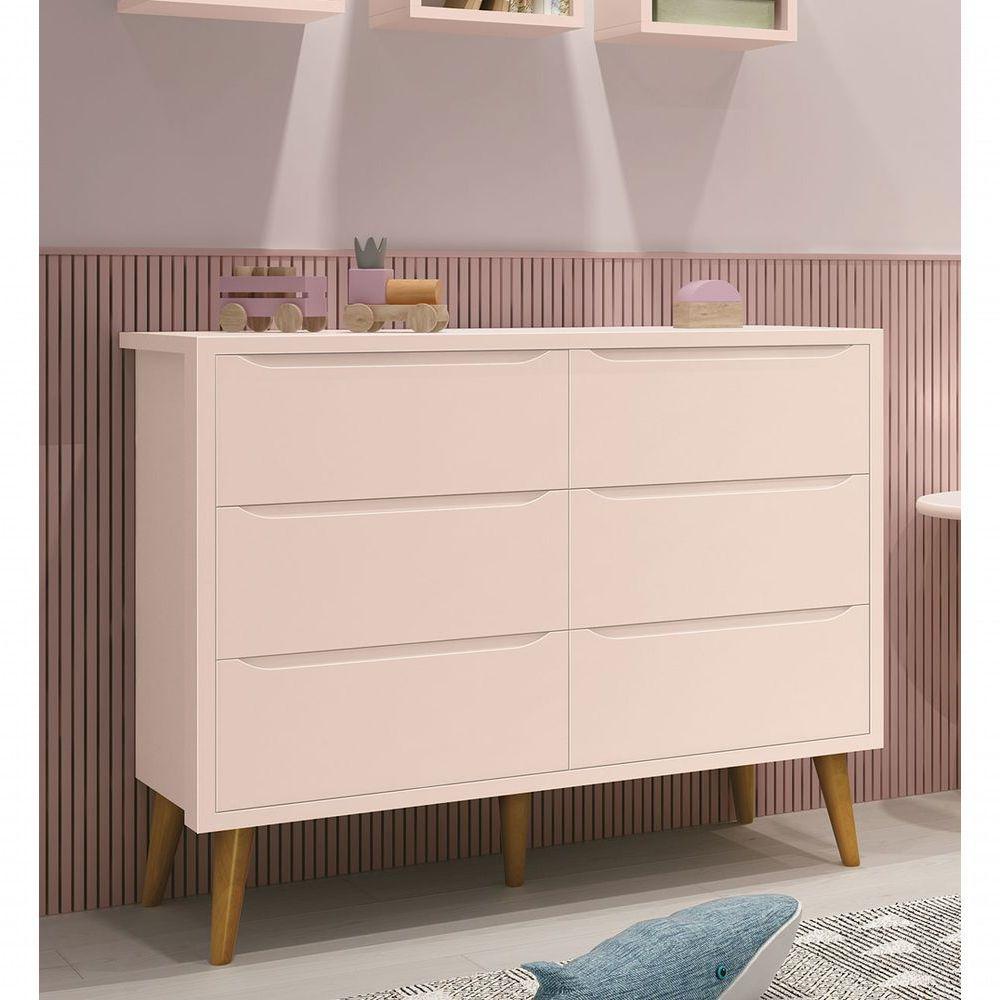 Cômoda 6 Gavetas Théo New Rosa Fosco Com Madeira - Reller - 2