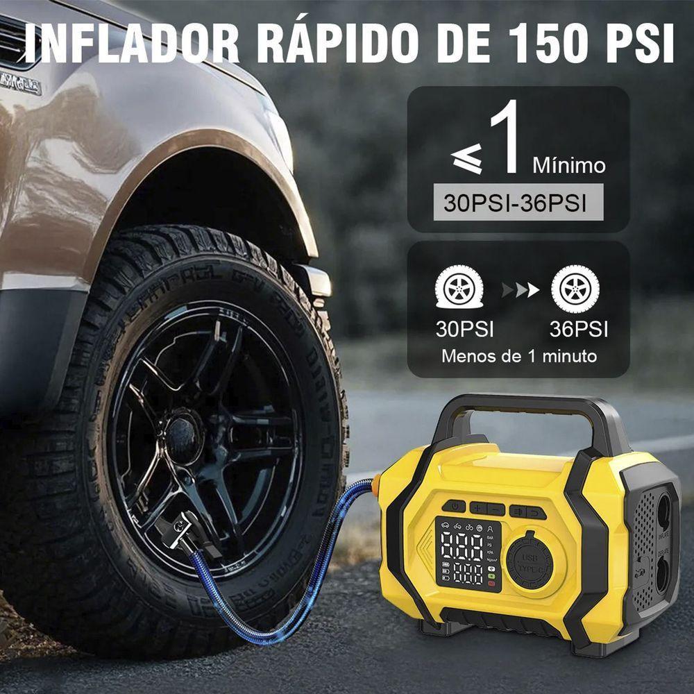 Compressor Ar Chupeta Auxiliar Partida Carro Motor Veicular Infla Pneu Boia Bola Bicicleta Bike Luz Led Carregador - 3