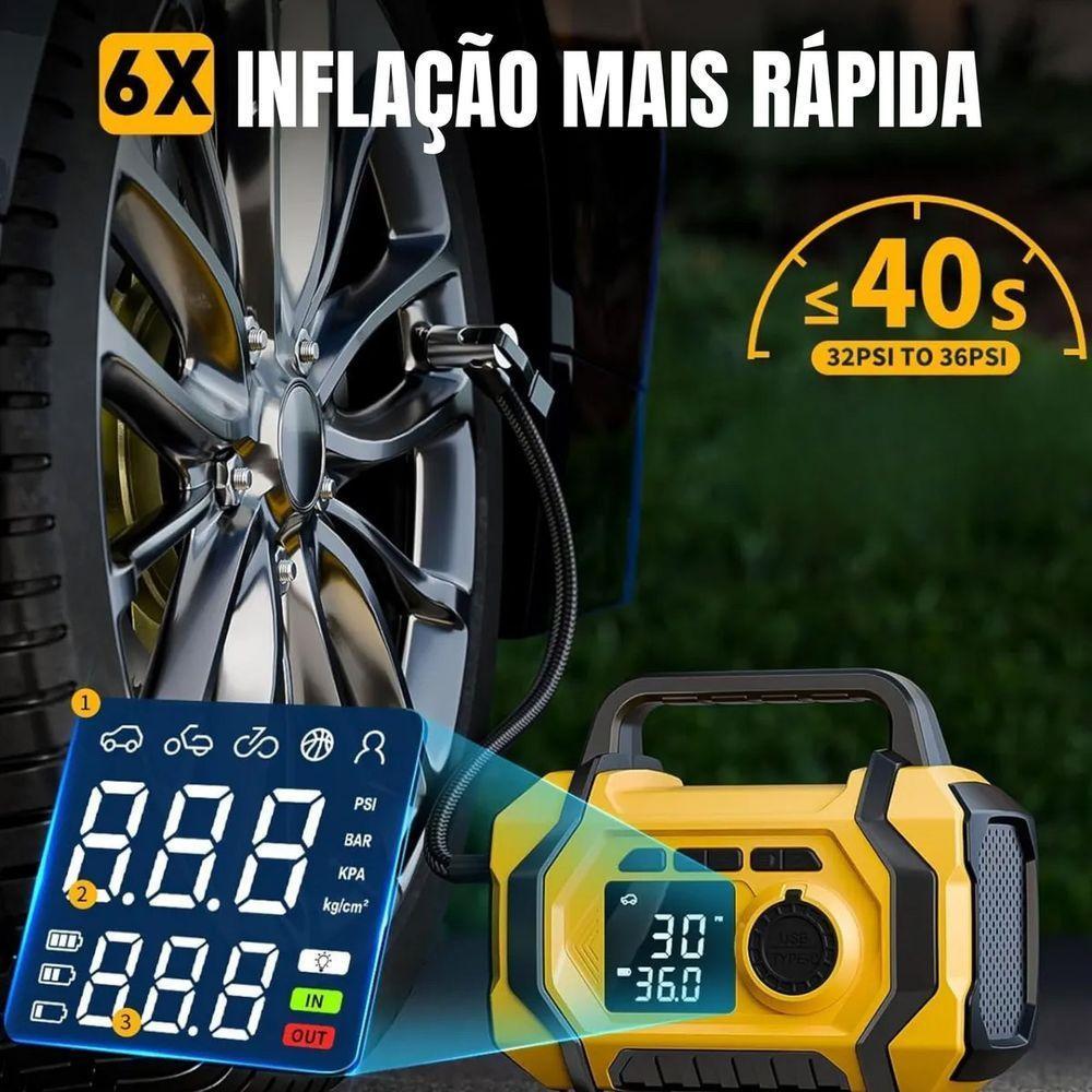 Compressor Ar Chupeta Auxiliar Partida Carro Motor Veicular Infla Pneu Boia Bola Bicicleta Bike Luz Led Carregador - 8