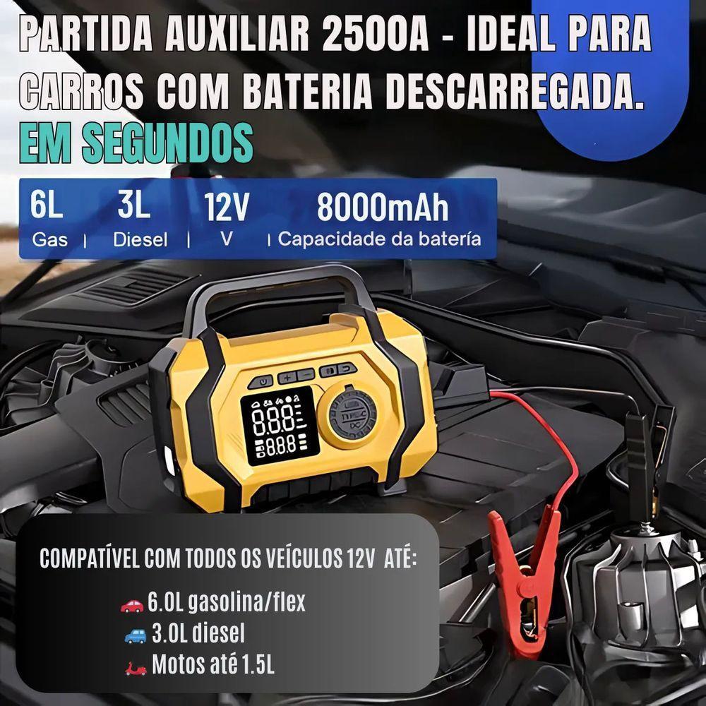 Compressor Ar Chupeta Auxiliar Partida Carro Motor Veicular Infla Pneu Boia Bola Bicicleta Bike Luz Led Carregador - 10
