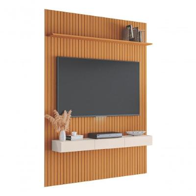 Painel Para Tv Suspeso Até 70 Polegadas 1,80x2,40m Ripado Com Nicho Arbo Cedro Com Off White