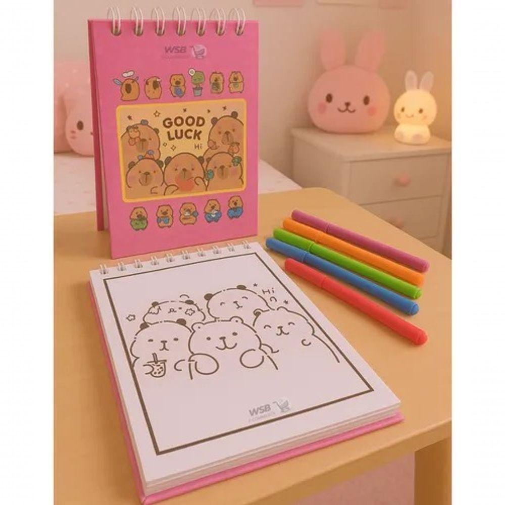 Canetinhas 80 Cores Com Livro De Pintar Capivara Fofa 50 Paginas Estojo Canetas Desenho Pintura Hobbie Lazer - 3