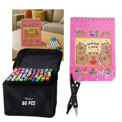 Canetinhas 80 Cores Com Livro De Pintar Capivara Fofa 50 Paginas Estojo Canetas Desenho Pintura Hobbie Lazer