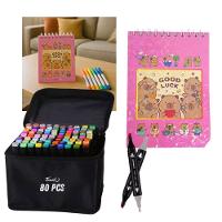 Canetinhas 80 Cores Com Livro De Pintar Capivara Fofa 50 Paginas Estojo Canetas Desenho Pintura Hobbie Lazer - 1