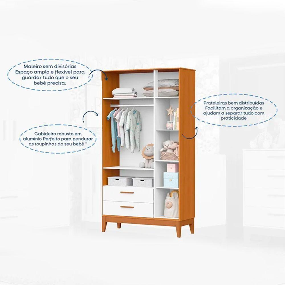 Roupeiro Flip 3 Portas 2 Gavetas Branco Fosco Com Savana - 4