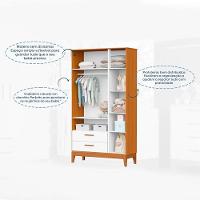 Roupeiro Flip 3 Portas 2 Gavetas Branco Fosco Com Savana