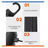 Lampada Led Acampamento Usb Recarregavel Sos Emergengia Pesca Camping Passeio Ar Livre Gancho Portatil Eficiente Seguro - 3