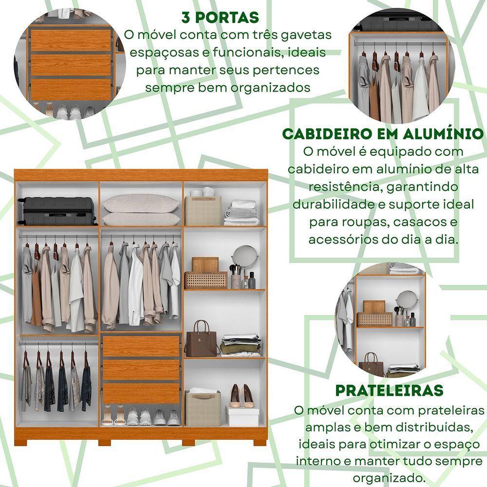 Guarda Roupa Vinci 6 Portas 3 Gavetas Quarto Cinamomo Com Off White - Albatroz - 4