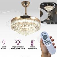 Luminaria Ventilador Retratil Lustre Hera 3 Tons 6 Velocidades Controle Iluminaçao Ajustavel Sala Quarto Casa Escritorio