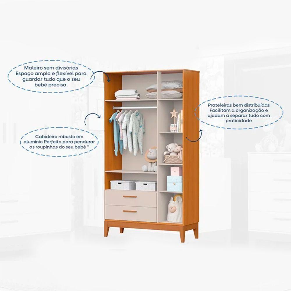 Roupeiro Flip 3 Portas 2 Gavetas Areia Fosco Com Savana - 4