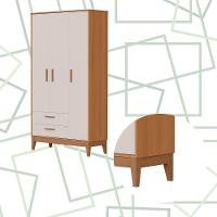 Roupeiro Flip 3 Portas 2 Gavetas Areia Fosco Com Savana - 5