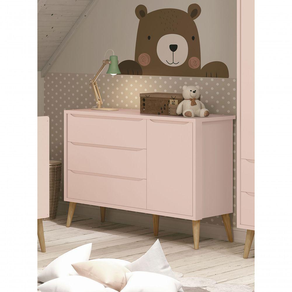 Cômoda Sapateira Théo New Rosa Fosco Com Natural - Moveisaqui - 2