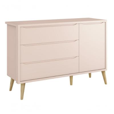 Cômoda Sapateira Théo New 3 Gavetas MDF com Puxador Embutido Rosa Fosco Natural