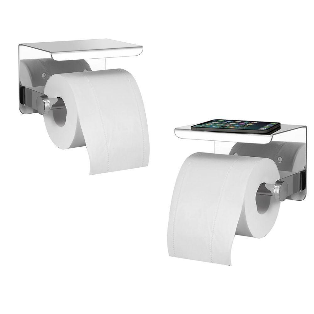 Suporte Papel Higienico Inox Kit 2 Unidades Banheiro Lavabo Prateleira Suporte Porta Objeto Apoio Resistente Organizaçao - 1