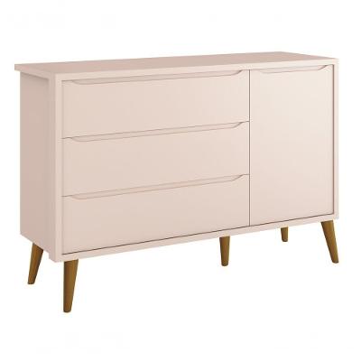 Cômoda Sapateira Théo New 3 Gavetas em MDF com Puxador Embutido Rosa Fosco