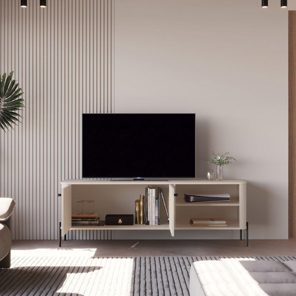 Rack Para Tv 1.4 Tucupi Off White Pe Preto - Moveis Jb - 5