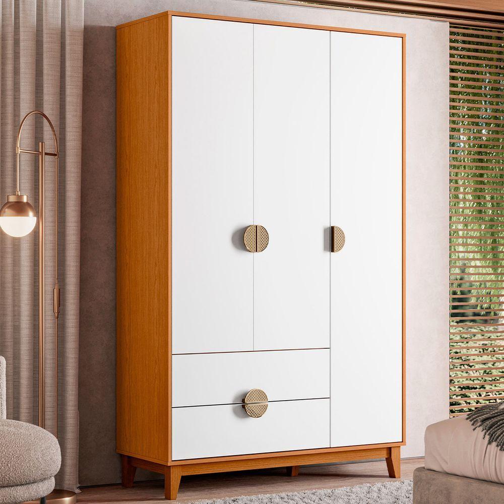 Guarda Roupa Ipe 3 Portas 2 Gavetas Quarto Cinamomo Com Branco - Albatroz - 2