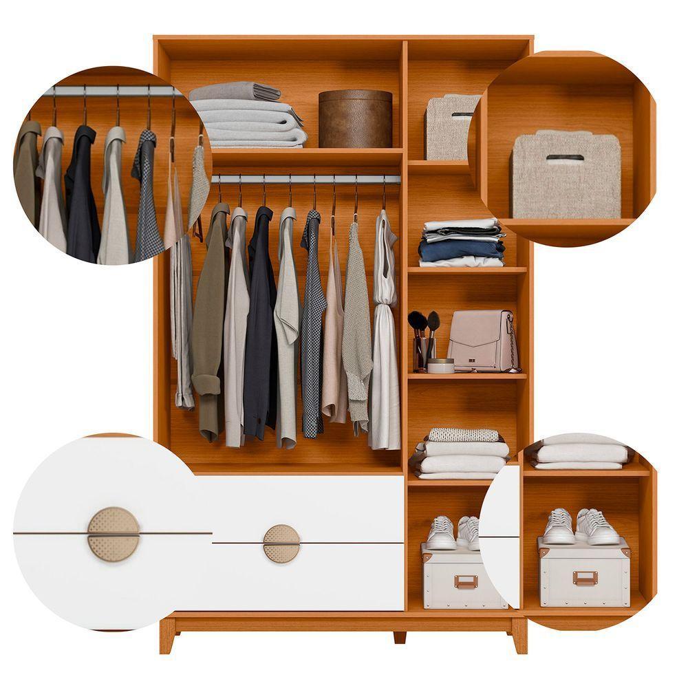 Guarda Roupa Ipe 3 Portas 2 Gavetas Quarto Cinamomo Com Branco - Albatroz - 3
