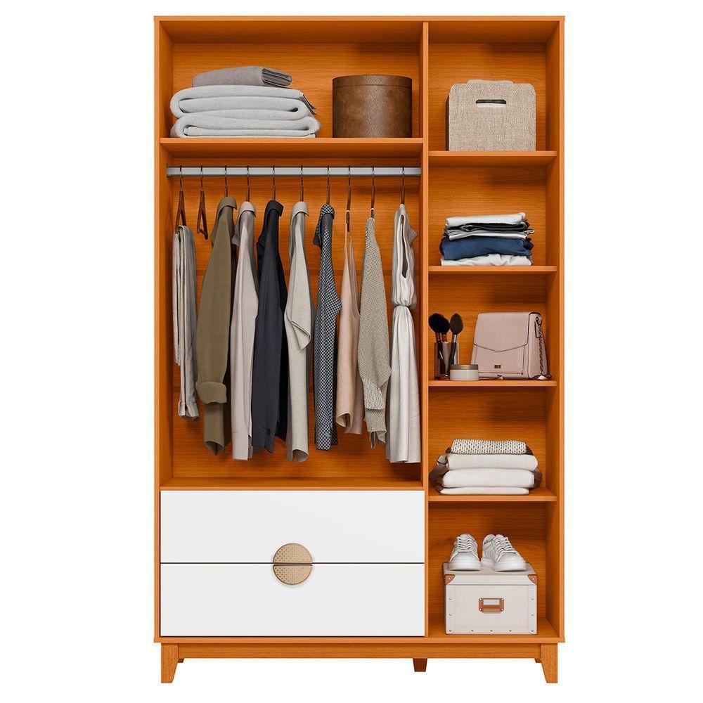 Guarda Roupa Ipe 3 Portas 2 Gavetas Quarto Cinamomo Com Branco - Albatroz - 4