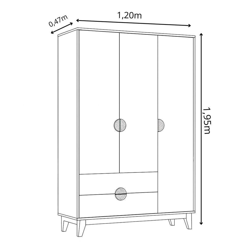 Guarda Roupa Ipe 3 Portas 2 Gavetas Quarto Cinamomo Com Branco - Albatroz - 6