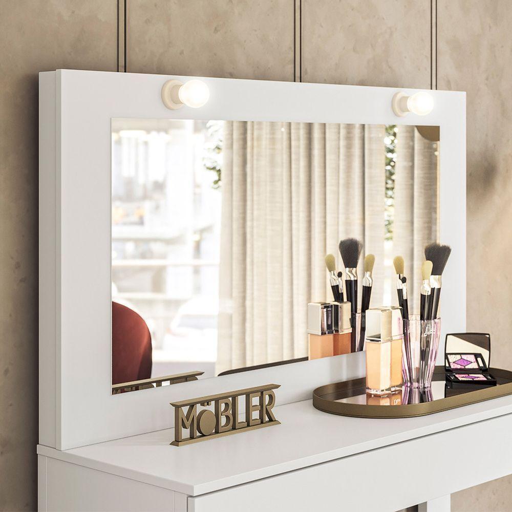 Penteadeira Camarim Gala Gaveta Moderna Iluminação Quarto Espelho Branco Fosco - 3